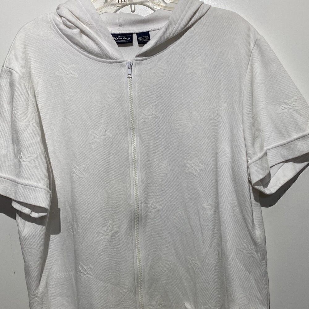 Sonoma‎ Women's White Jacquard Full Zip Short Sleeve Swim Cover-Up Size Large